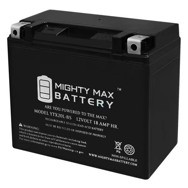 YTX20L-BS Battery Replacement for Harley-D VRSCAW V-Rod 1250 08-09, Mighty Max Battery, Mfr#: YTX20L-BS429